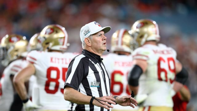 Feb 2, 2020; Miami Gardens, Florida, USA; NFL referee Bill Vinovich during Super Bowl LIV between the San Francisco 49ers against the Kansas City Chiefs at Hard Rock Stadium. Mandatory Credit: Mark J. Rebilas-USA TODAY Sports  